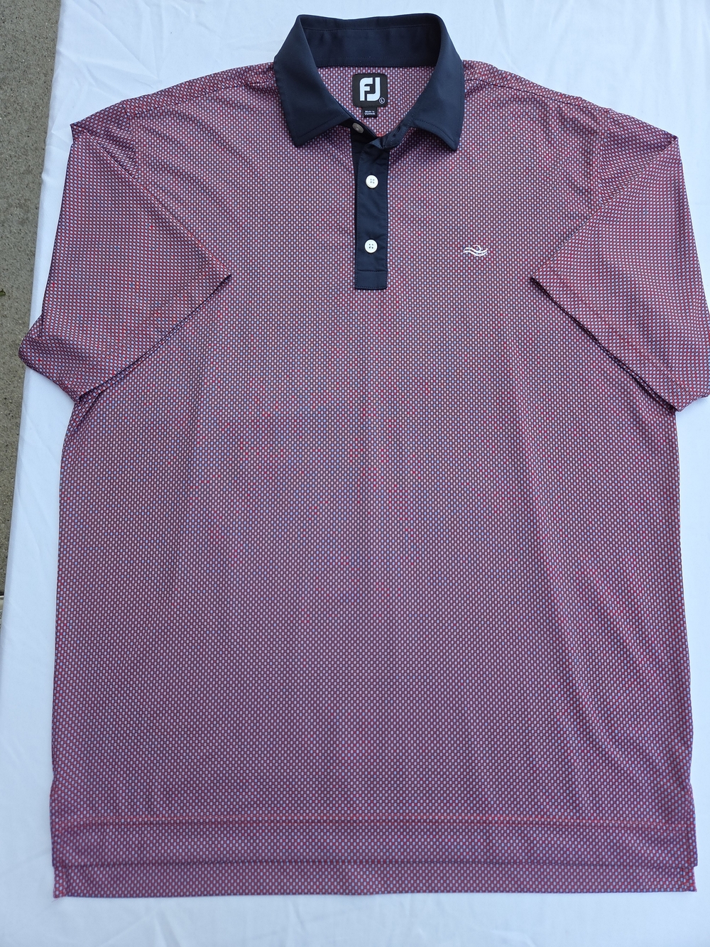 FootJoy Men's Size L Golf Polo Shirt Red Blue Lattice Micro Print Lisle ProDry